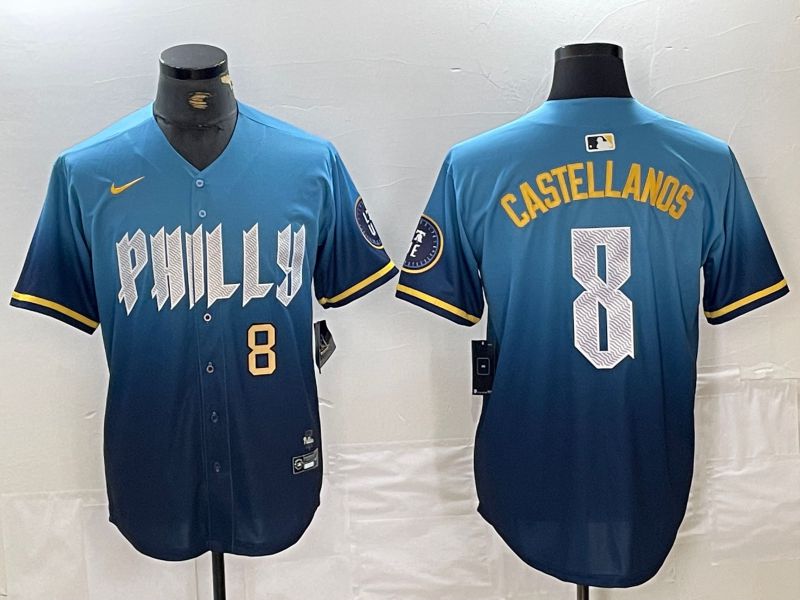 Men Philadelphia Phillies 8 Castellanos Blue City Edition Nike 2024 MLB Jersey style 4